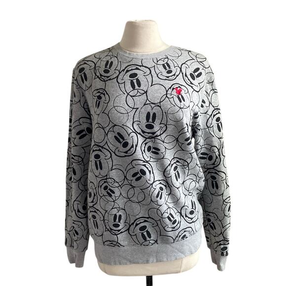 H&M DISNEY Sweatshirt Womens Sz Medium Grey Mickey Mouse All Over Print - Picture 1 of 8